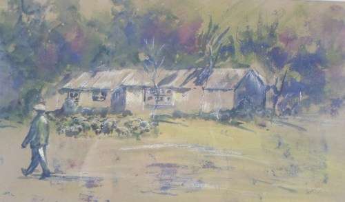 Chris de Beer - Rural house and figure