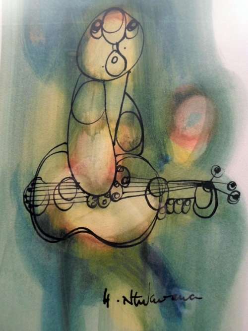 Hargreaves Ntukwana - Abstract - Man with musical instrument Nr 2 - A little treasure, bid now!!