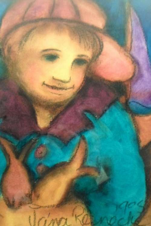 Jana Reinecke - Boy with fishes - A stunning little treasure!! Low price, act fast, bid now!!
