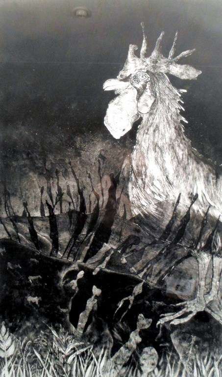 Penny George - The spirit of the dead chicken watching - Etching - A beautiful piece! Bid now!