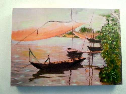 Chinese boats - Oil painting