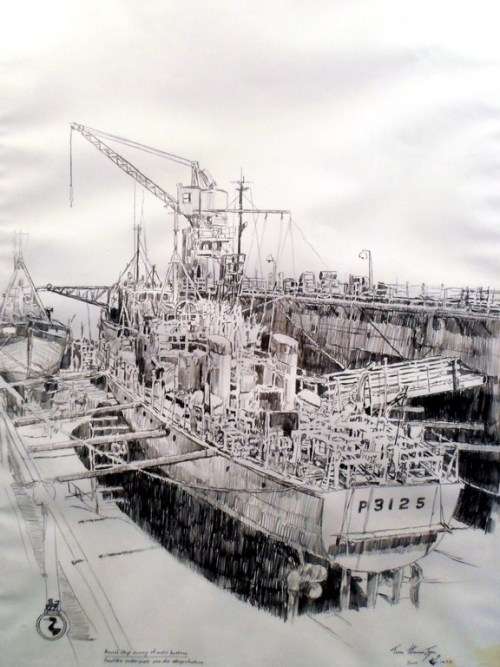 Tom Hamilton - Navy ship pencil sketch -  A beautiful drawing - Giveaway price, bid now!