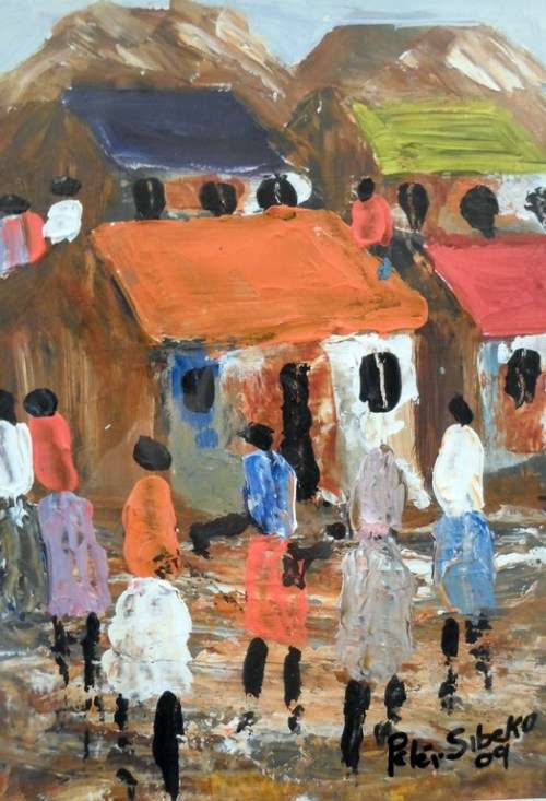 Peter Sebiko - Township at the foot of the mountain - A stunning little treasure! Bid now!