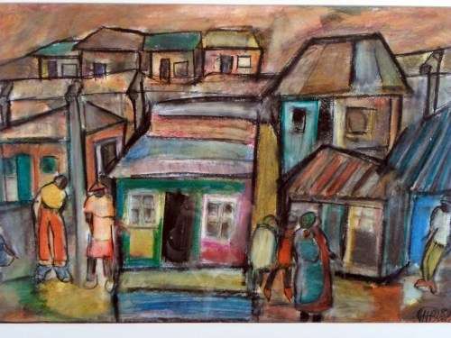 JH Baloyi - Township scene - A stunning painting from this popular artist! Bid now!