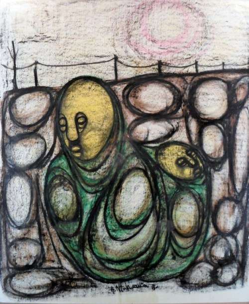 Hargreaves Ntukwana - Abstract mother and child - 86cm x 73cm -  A true beauty, bid now!!