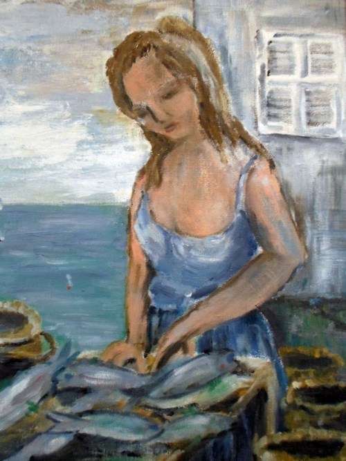 Lady preparing the fish