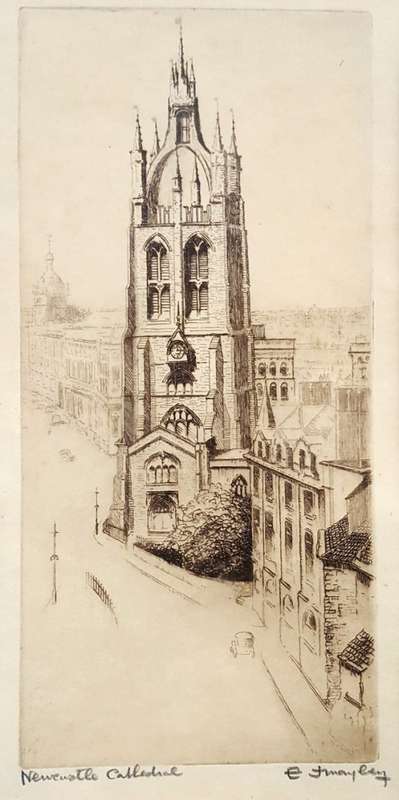EJ Mayley - Newcastle Cathedral - A lovely etching! Giveaway price, bid now!