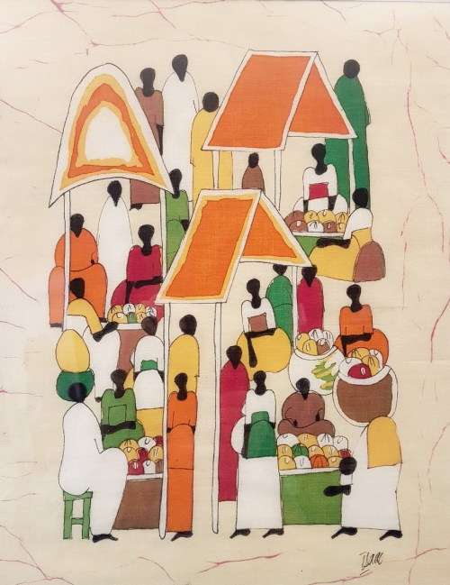 Tlaal - fruit market - intricate work, work on cloth