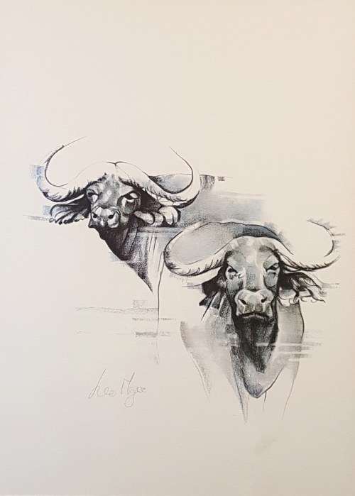 Leo Meyer - Buffalo - A beautiful mixed media! Low price, bid now!
