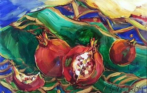 Charmaine Gelderblom - Pomegranates - 63cm x 40cm - Investment art!!