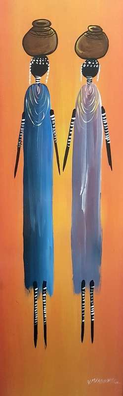 V Mandolomo - 2 Woman carrying pots (Blue)