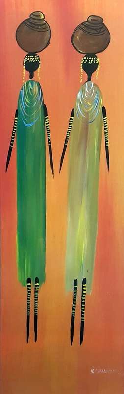 V Mandolomo - 2 Woman carrying pots (Green)