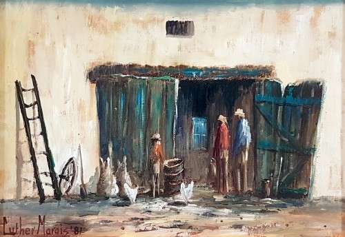 Luther Marais - Figures at the barn - A stunning little treasure! Bid now!