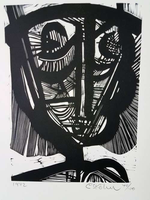 Cecil Skotnes - Abstract face -  Woodcut - Limited edition - Investment art! Bid now!