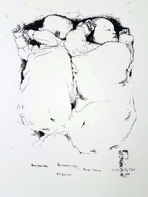 Larry Scully - 2 Babies - Limited edition Litho offset from drawing - Investment art! Bid now!