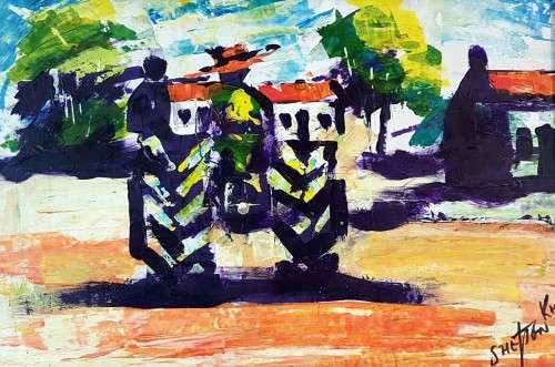 Shelton Khumalo - Man on a tractor - A beautiful abstract! Low price, bid now!