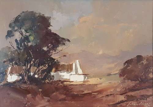 Johan Oldert - Cape Dutch house next to large tree - Investment art at its finest!! Bid now!!