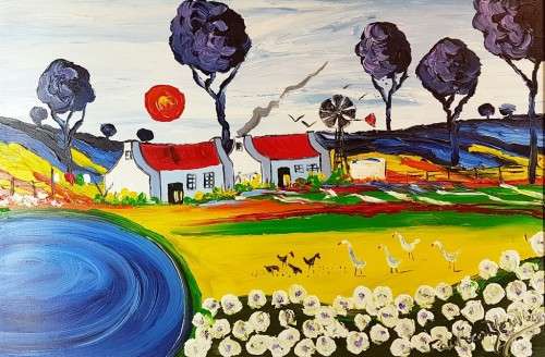 Paul van Rensburg - Farmscene - Stunning art!! Low price! Bid now!!