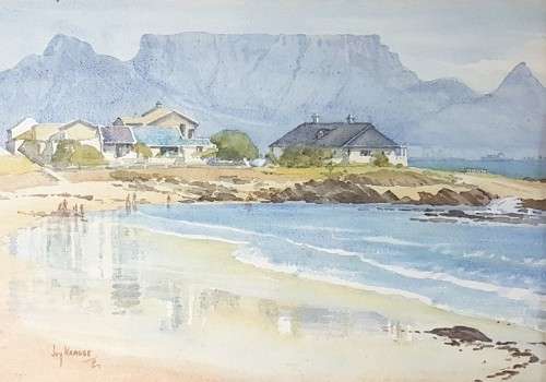 Joy Krause - Seascape with Table Mountain - A stunning watercolor! - Bid now!!
