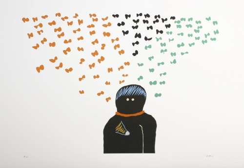 Walter Battiss - Abstract man with butterflies - A beautiful print!  Bid now!