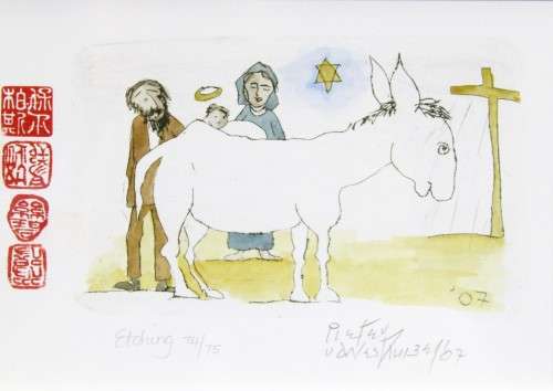 Pieter van der Westhuizen - Donkey & Cross - A beautiful etching! Bid now!