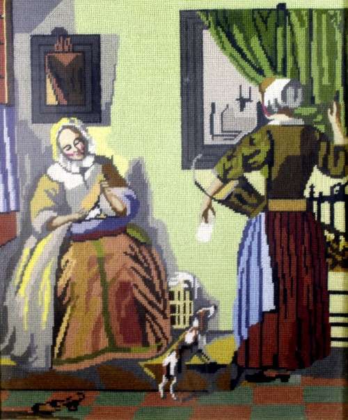 Tapestry - 2 Woman and a dog - Beautiful! Low price, bid now!!