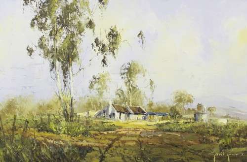 Gerrit Roon - Farm scene with tall trees