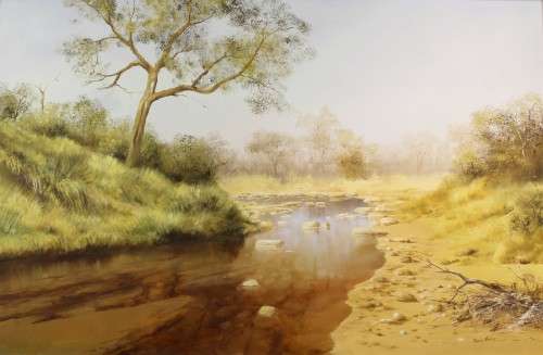 Thomas Hacking - River in a dry landscape - 121cm x 79cm! A beautiful painting! Bid now!!