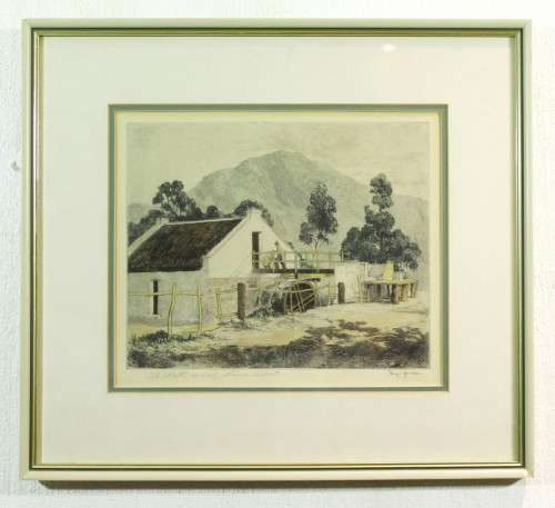 Reg Jordan - Etching - The water wheels, Prince Albert