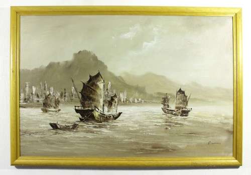 P Wong - Oriental boat scene