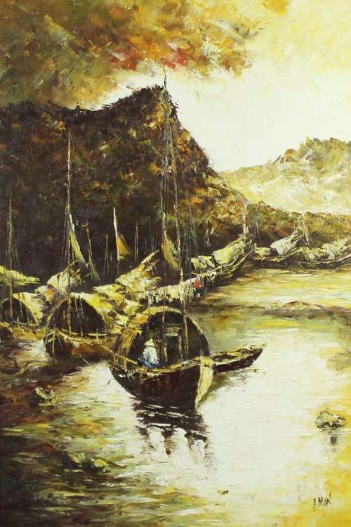 P Man - Oriental boat scene