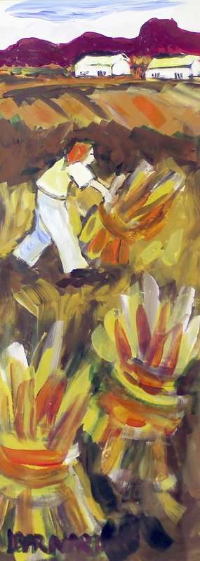 Lynette Barnard - Man dressed in white working in the fields - A beautiful painting!! Bid now!!