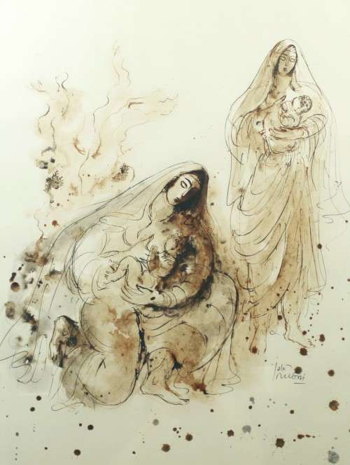 Izik Nubin - Two mothers with their babies