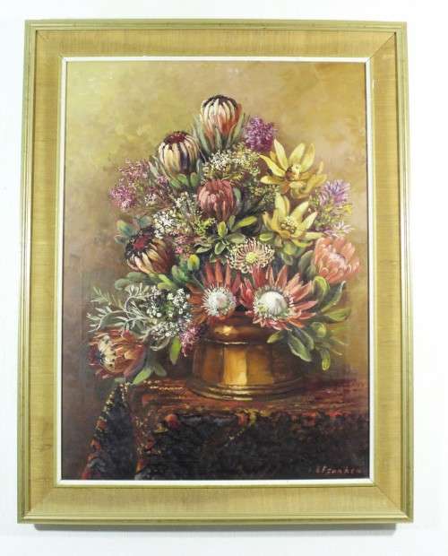 E Franken - Still life protea's - A beautiful painting! - Bid now!!