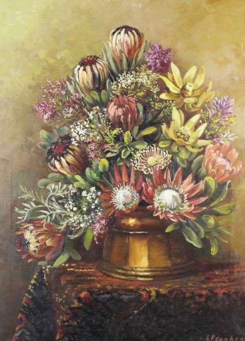 E Franken - Still life protea's - A beautiful painting! - Bid now!!