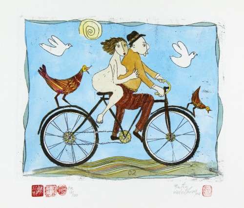 Pieter van der Westhuizen - Bicycle - A beautiful etching! Bid now! *Free courier!