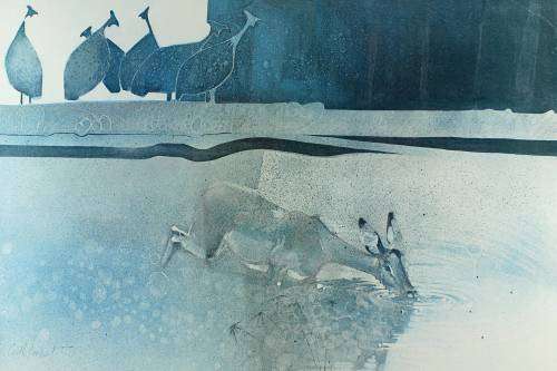 Keith Joubert - Limited edition lithoprint - Buck drinking