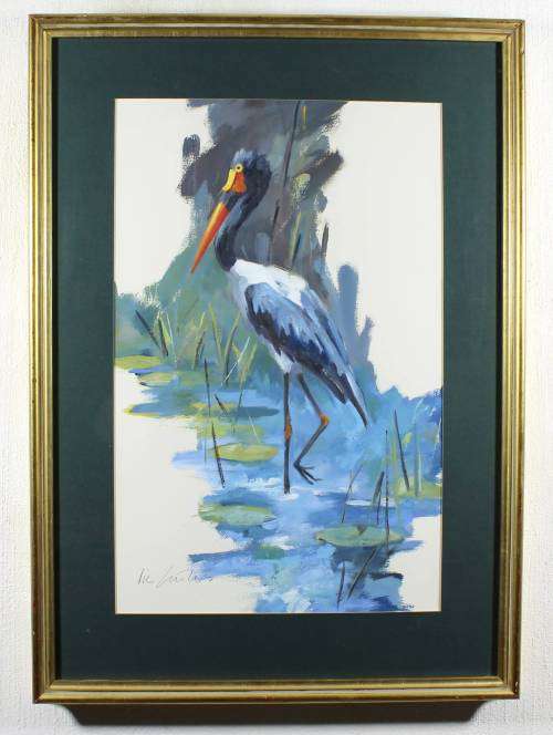 Vic Guhrs - Saddle-Billed Stork standing amongst waterlilies! - A treasure, bid now!! *Free courier!