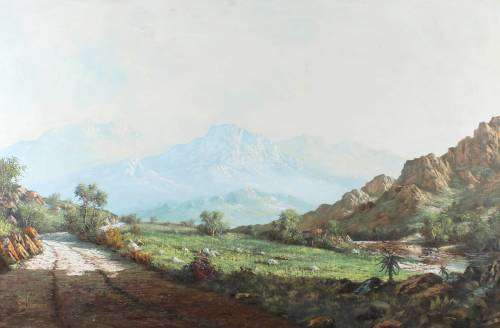 Carl van Niekerk - Gravel Road with Stream and Mountains