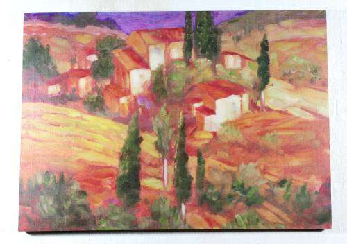 Unsigned - Decorative Art - Village Scene - Print with Oil