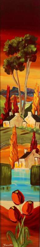 Jana du Toit - Farm scene with tulips 1 - Stunning large work! - Low price, bid now!