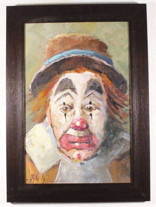 Phillip Britz - Sad clown with white face - A stunning painting!! Low price, act fast and bid now!