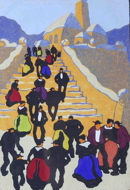 Israeli scene - Figures on the steps