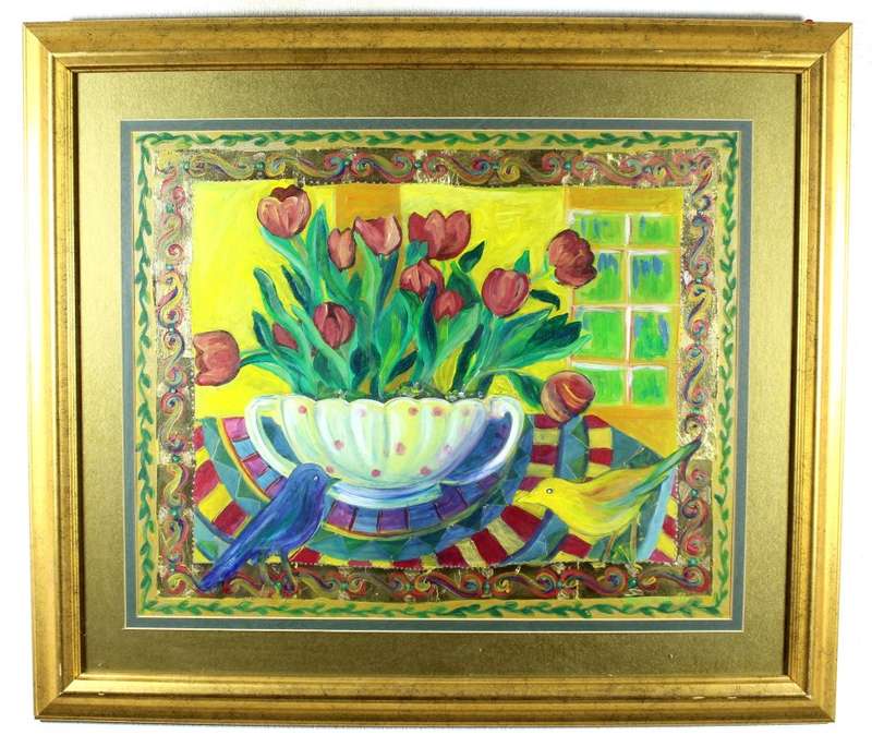Jeanne Blom - Still life flowers with birds