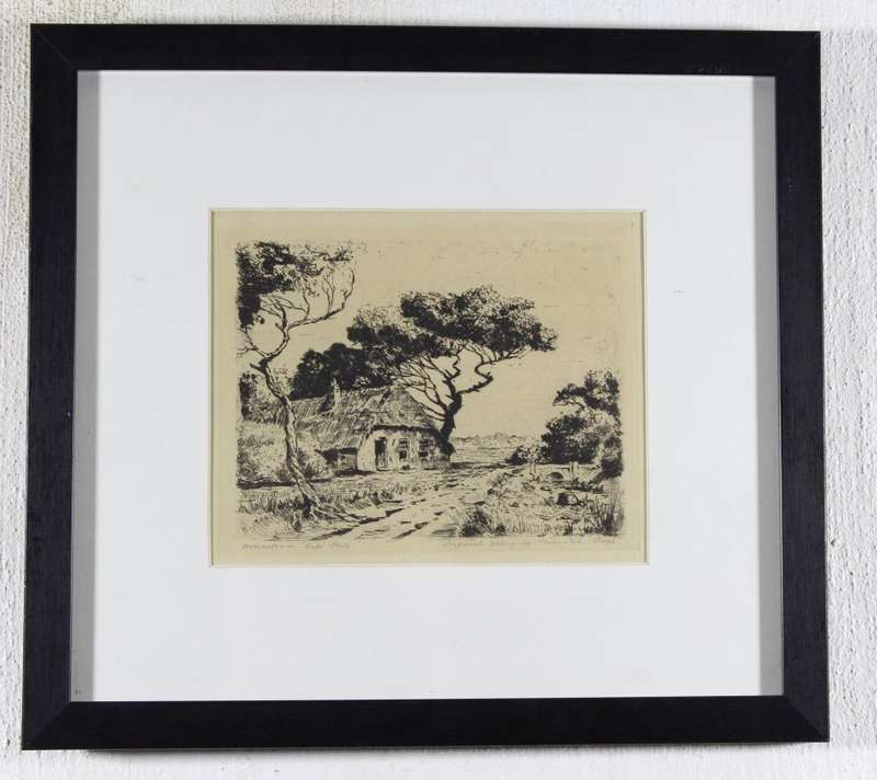 After Tinus de Jongh - Homestead Cape Flats - A beautiful etching!! Bid now!