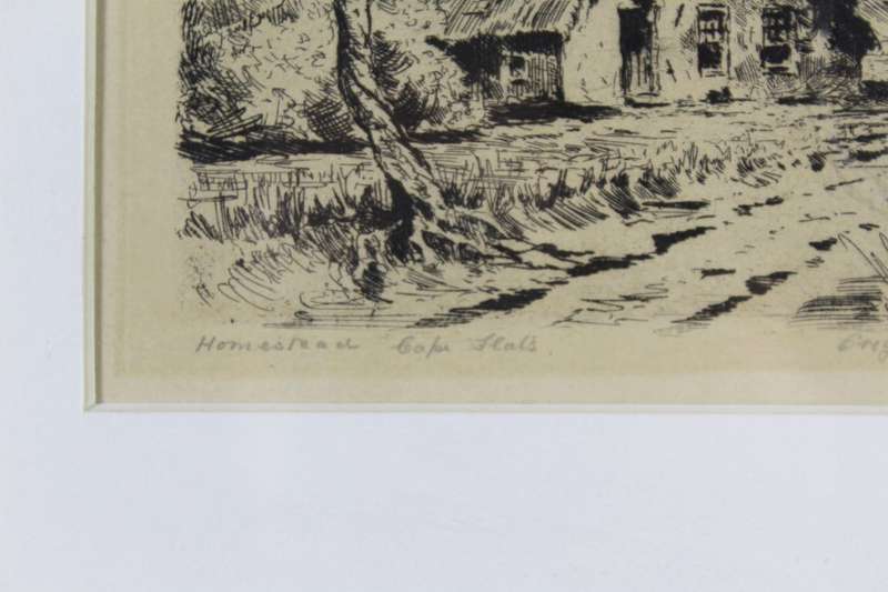 After Tinus de Jongh - Homestead Cape Flats - A beautiful etching!! Bid now!