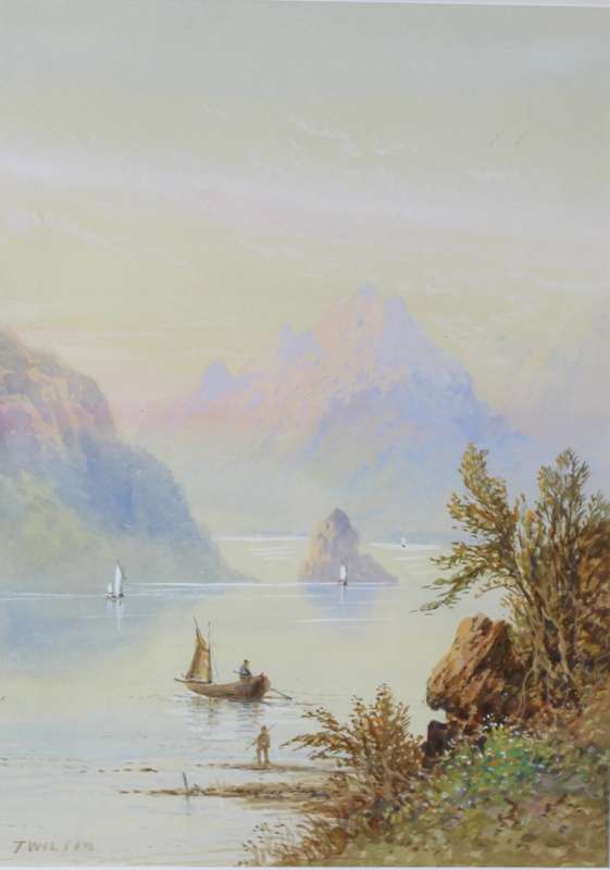 T Wilson - Lake scene with sailboat