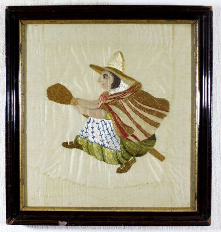 Witch on a broom - Needlepoint - 1895 (Possibly Dutch)