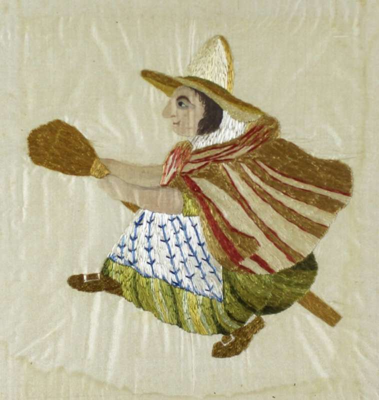Witch on a broom - Needlepoint - 1895 (Possibly Dutch)