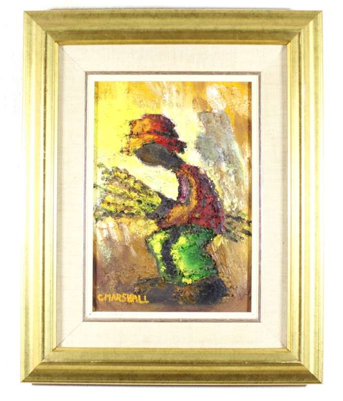 G Marshall - Figure in a red jacket carrying a wood bundle - A beautiful painting!! - Bid now!!